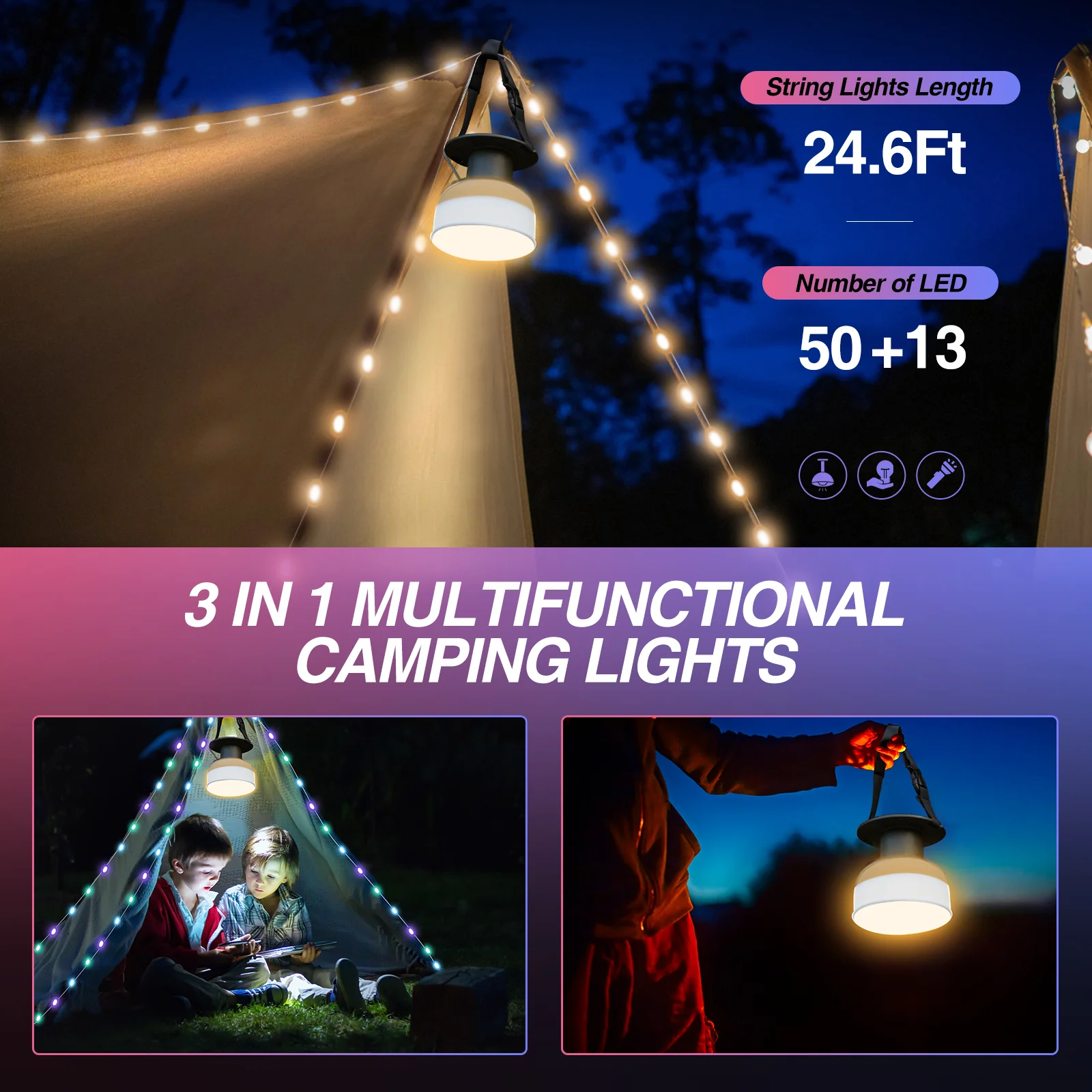 SAKER® Multicolored Camping Light String - Image 5