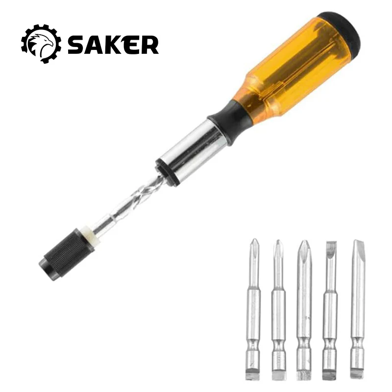 SAKERĀ® Push Pull Ratchet Screwdriver With 5 Screwdriver Heads - Image 3