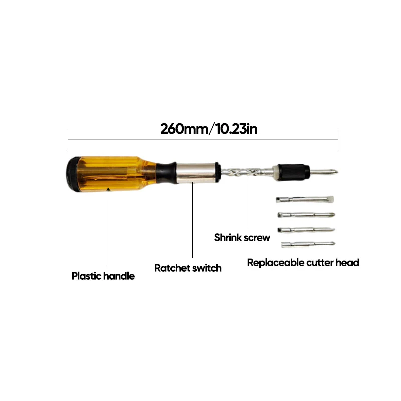 SAKERĀ® Push Pull Ratchet Screwdriver With 5 Screwdriver Heads - Image 9