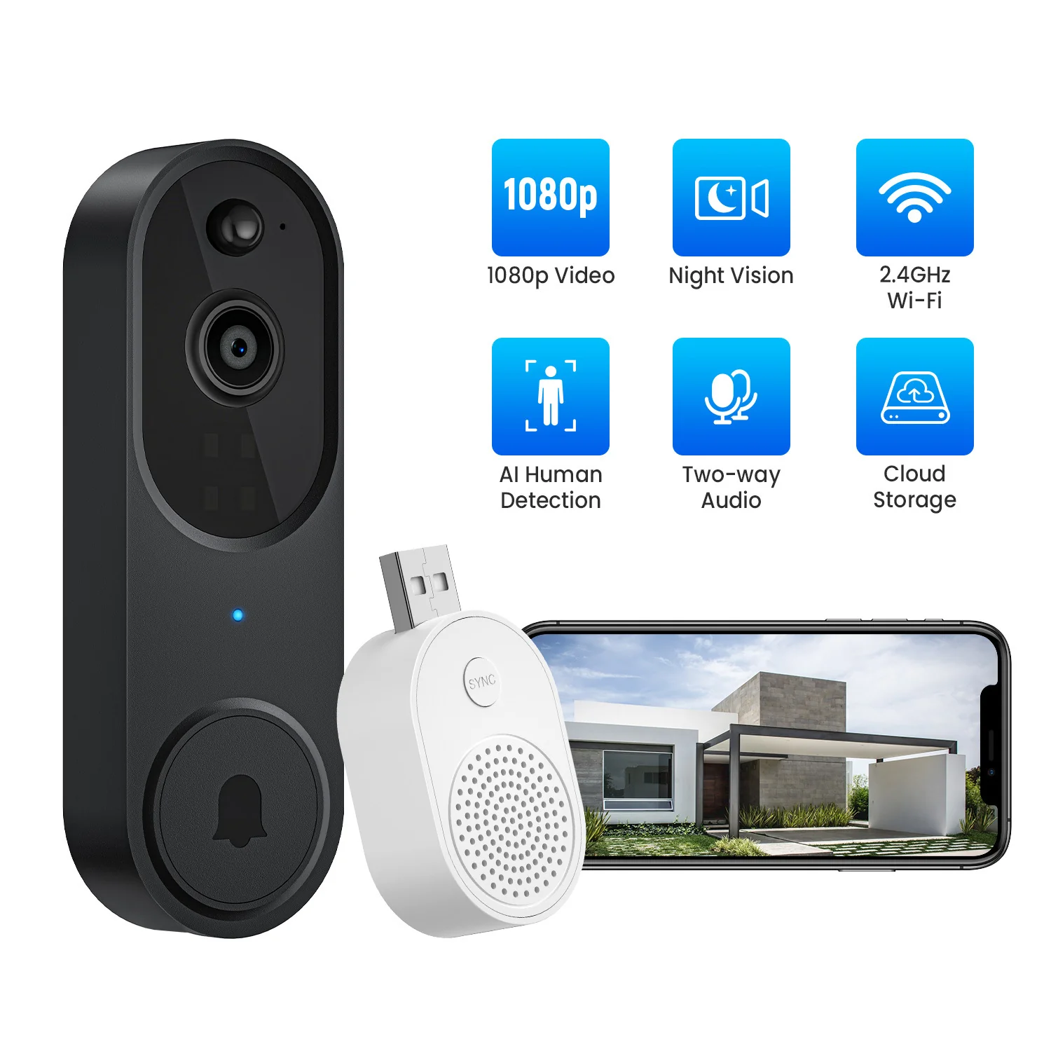 Saker 1080P Wireless Doorbell Video Camera - Image 4