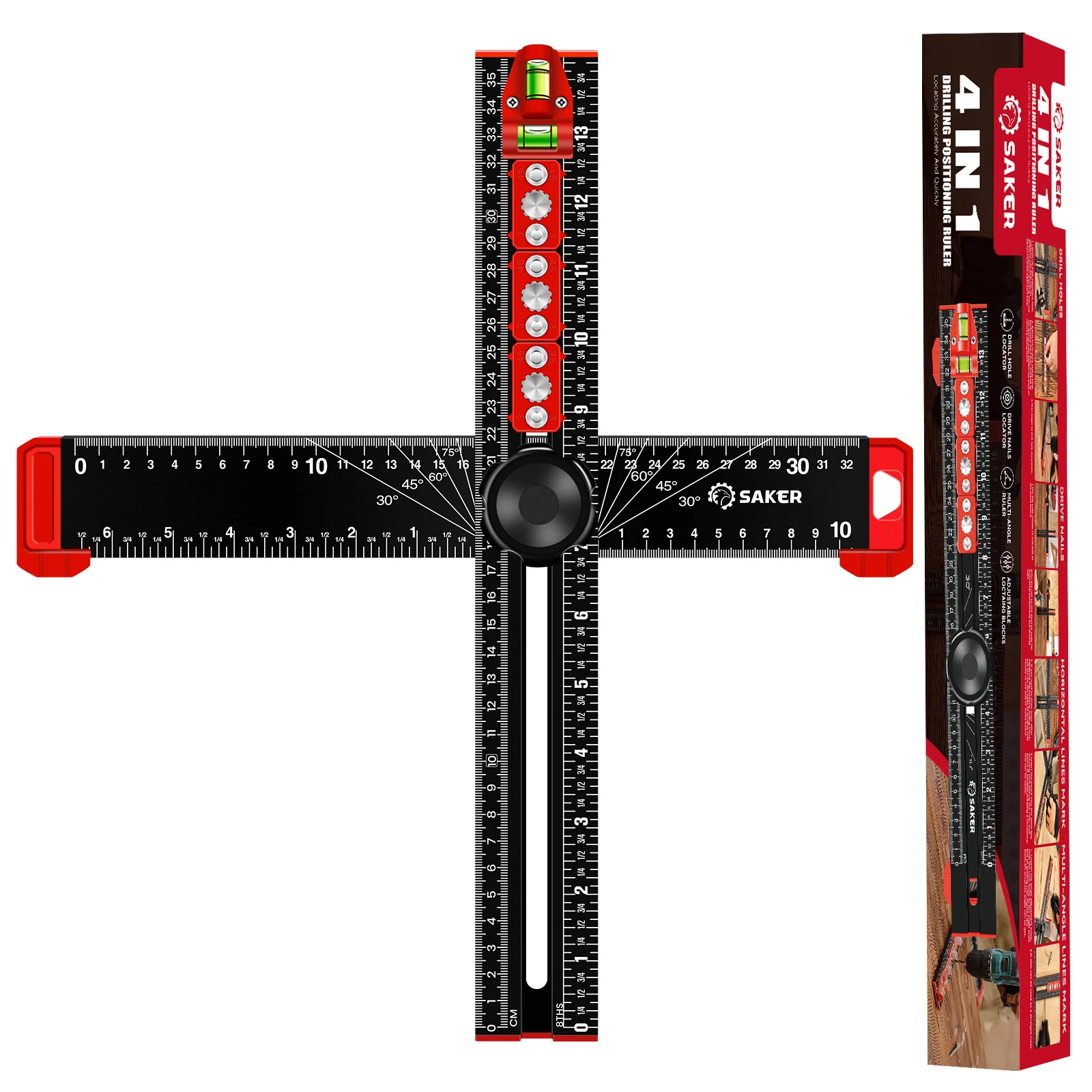 Saker 4 in 1 Black Drilling Positioning Ruler - Image 10