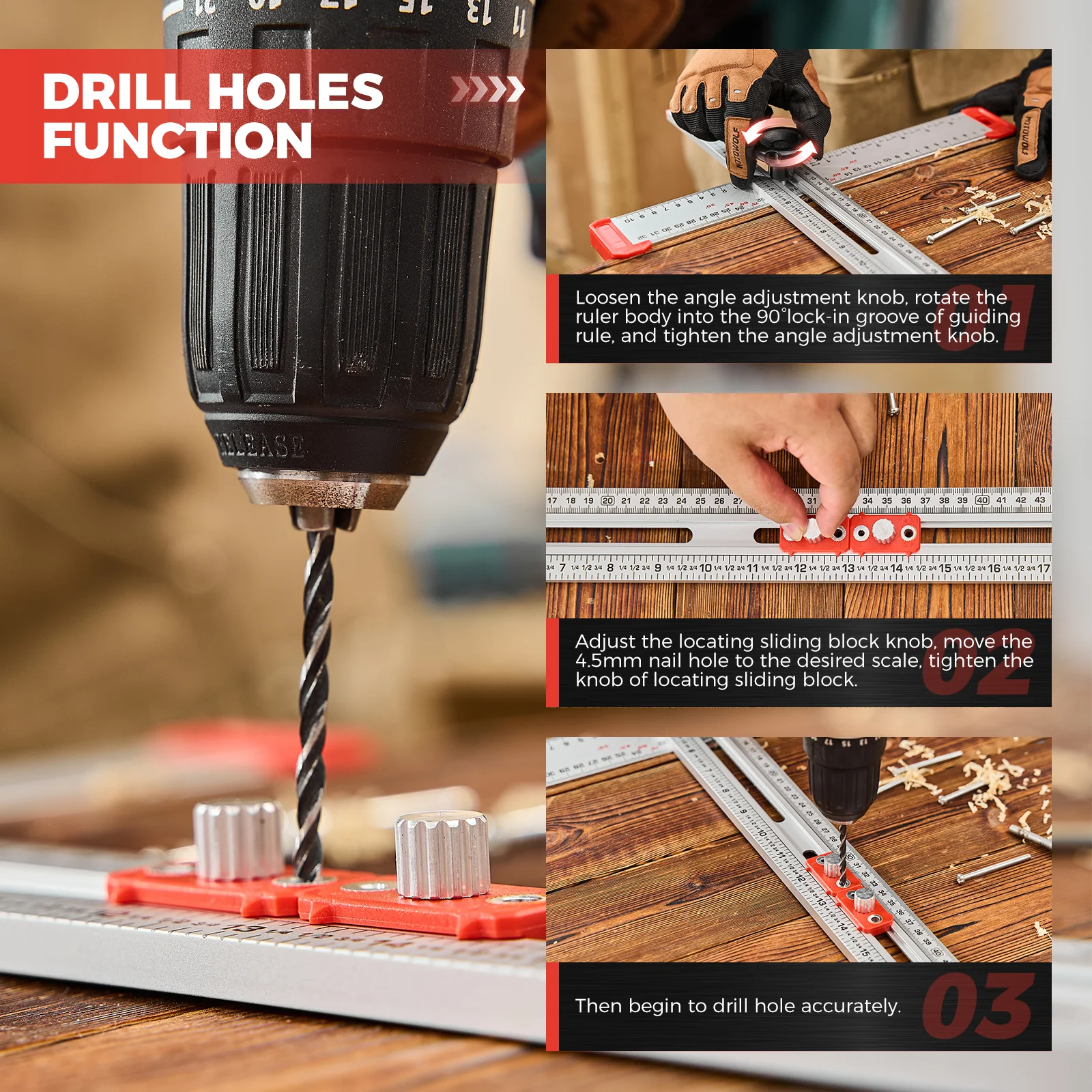 SAKER® 4 in 1 Drilling Positioning Ruler - Image 6
