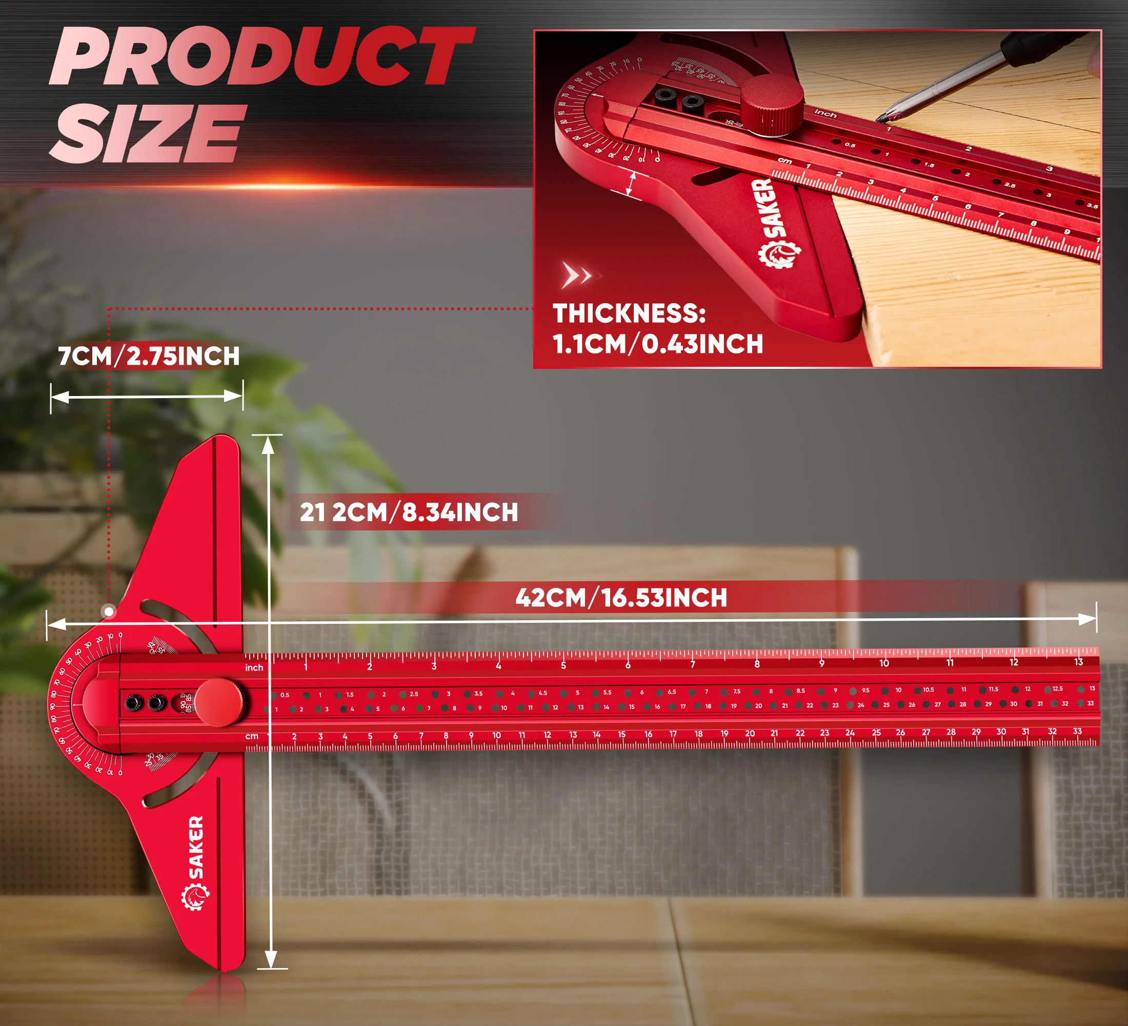 Saker Adjustable Aluminum Protractors with 33 cm Ruler - Image 3