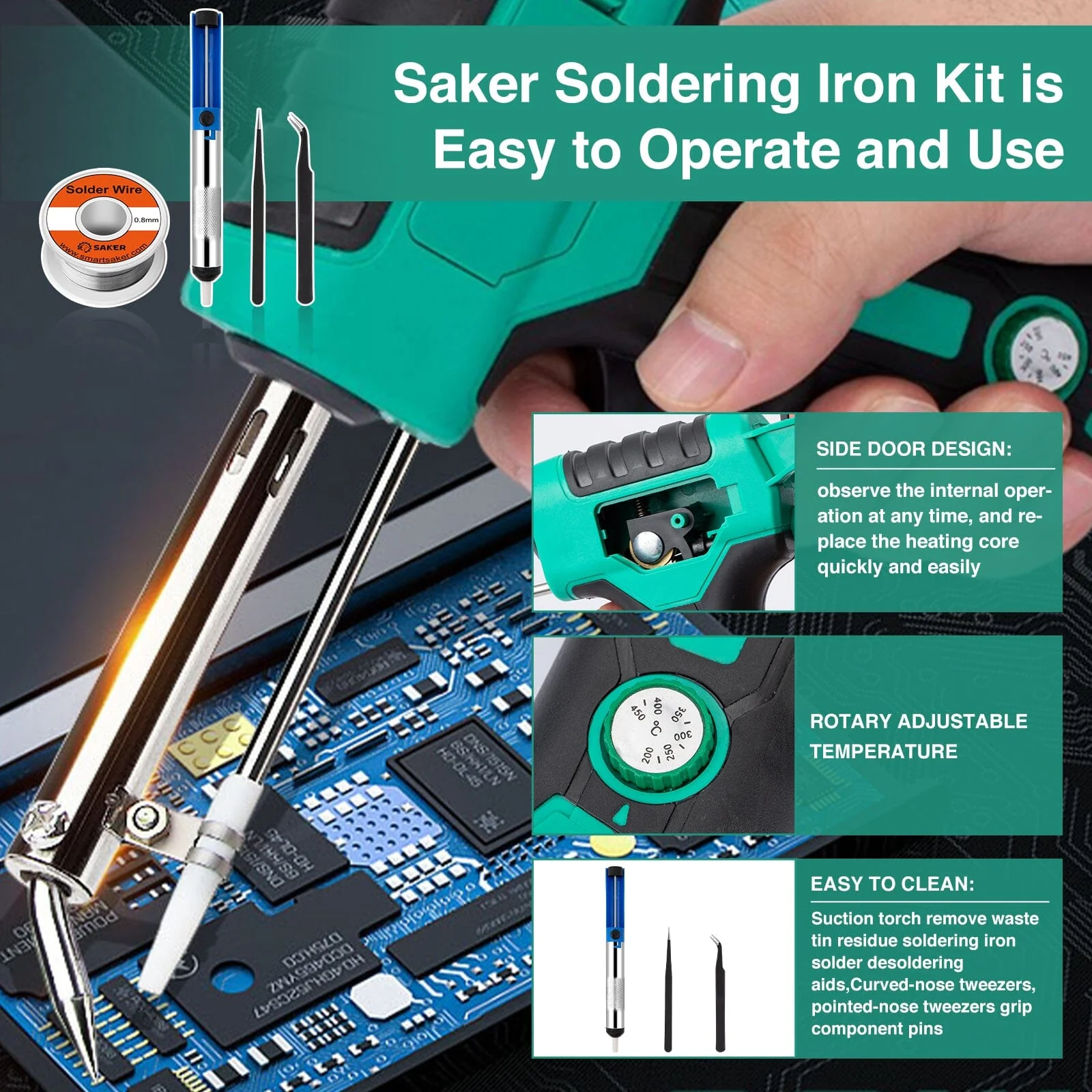 Saker Adjustable Temperature Soldering Iron Kit - Image 4