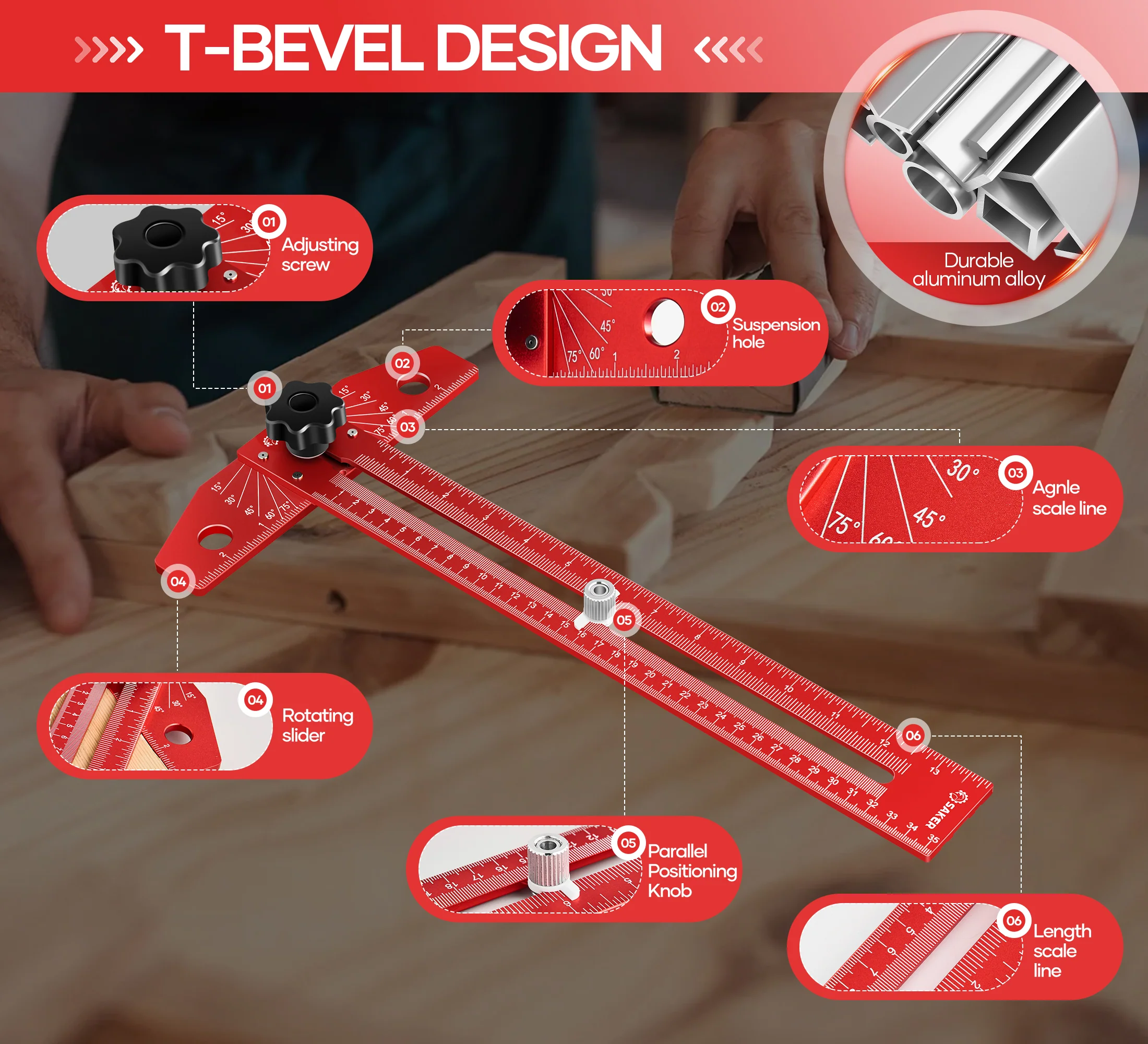 SAKER® Woodworking Scriber Marking Line Ruler - Image 3