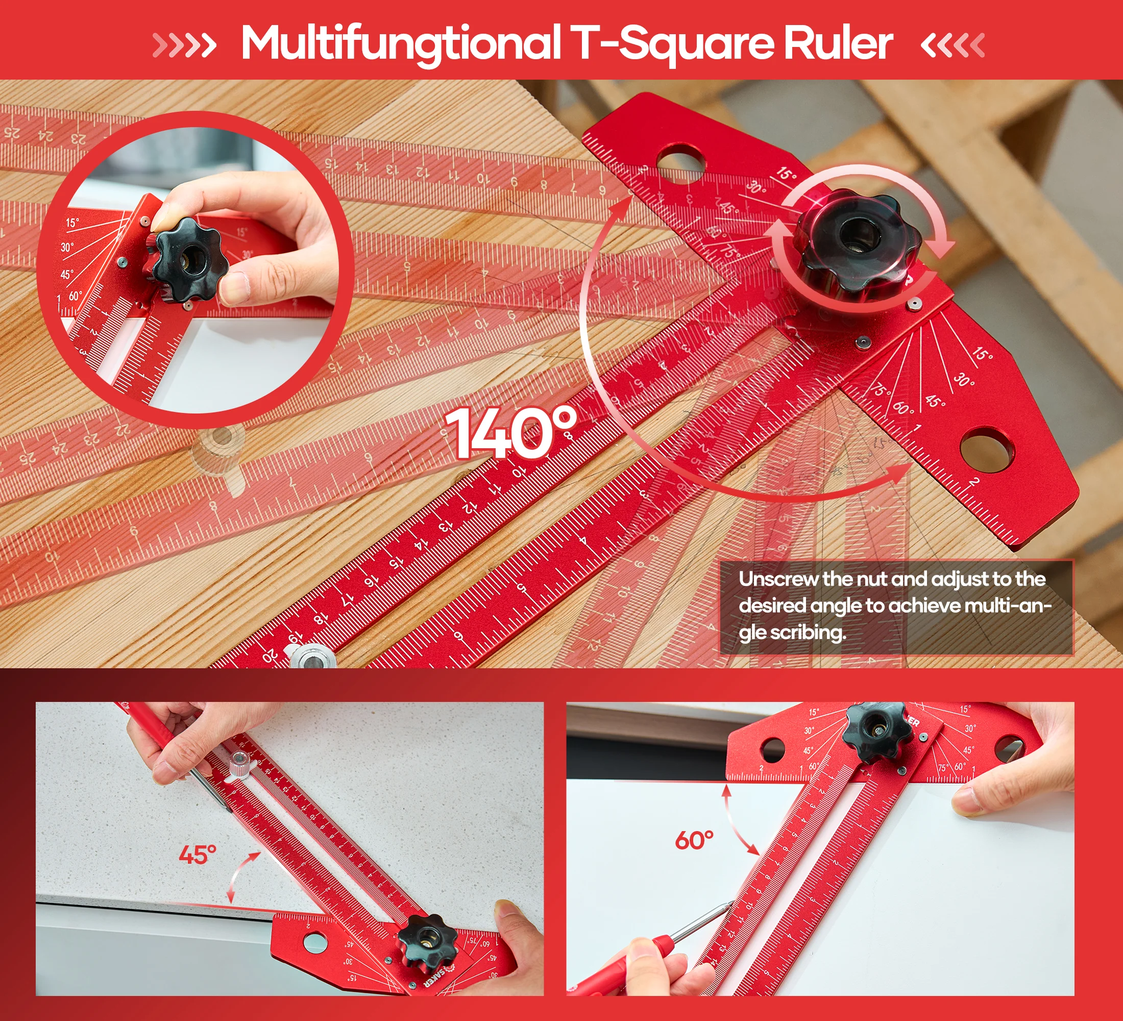 SAKER® Woodworking Scriber Marking Line Ruler - Image 7
