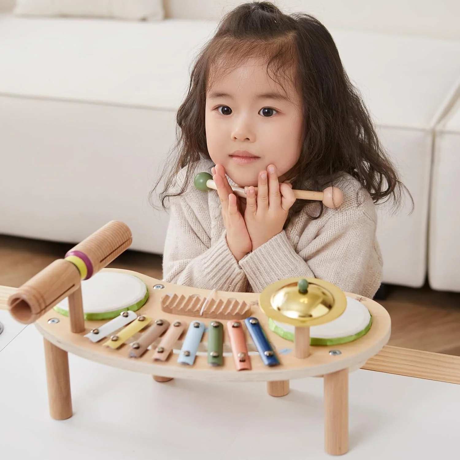 SakerplusĀ® 7 In 1 Wooden Kids Drum Set - Image 6