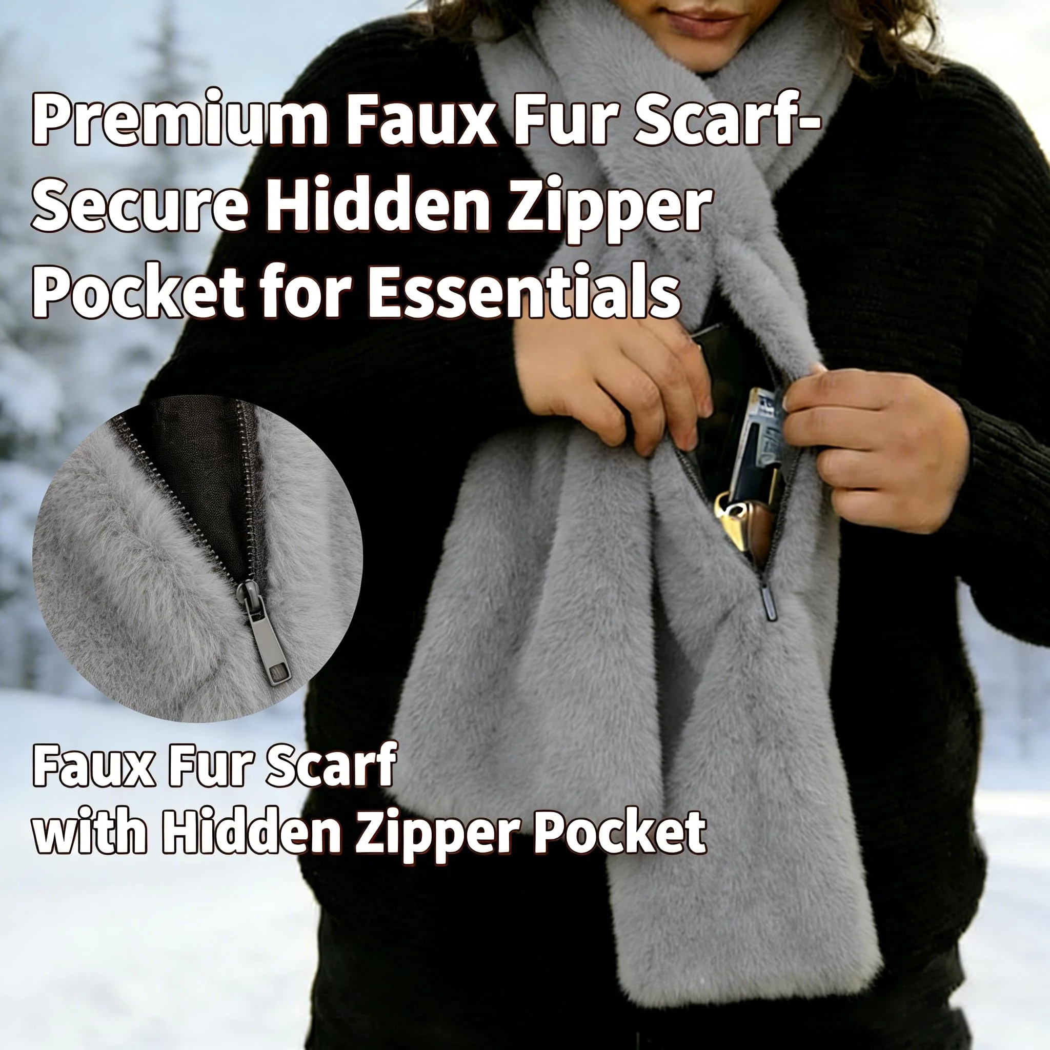Sakerplus® Faux Fur Scarf With Hidden Pocket - Image 2