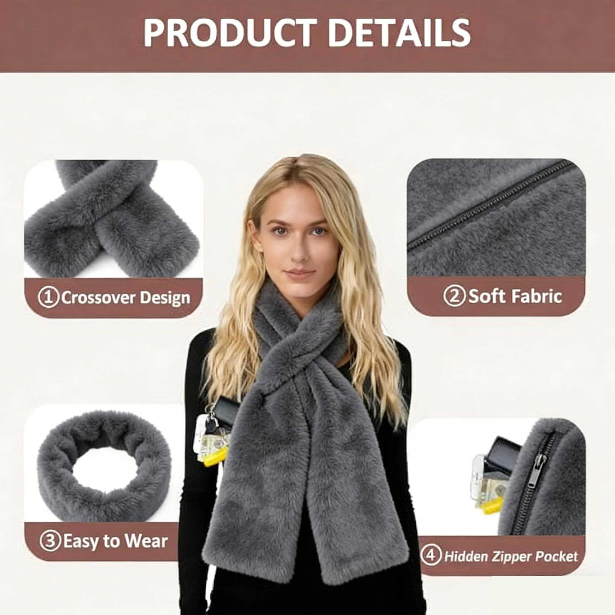 Sakerplus® Faux Fur Scarf With Hidden Pocket - Image 3