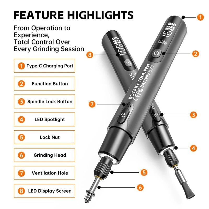 Sakerplus® Mini Electric Rotary Tool Set with LED Light & Digital Display - Image 6