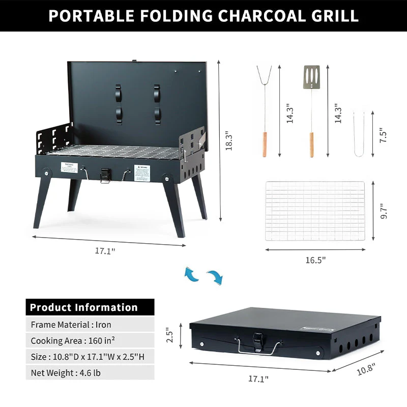 Sakerplus® Portable Foldable Charcoal BBQ Grill Kit - Image 9