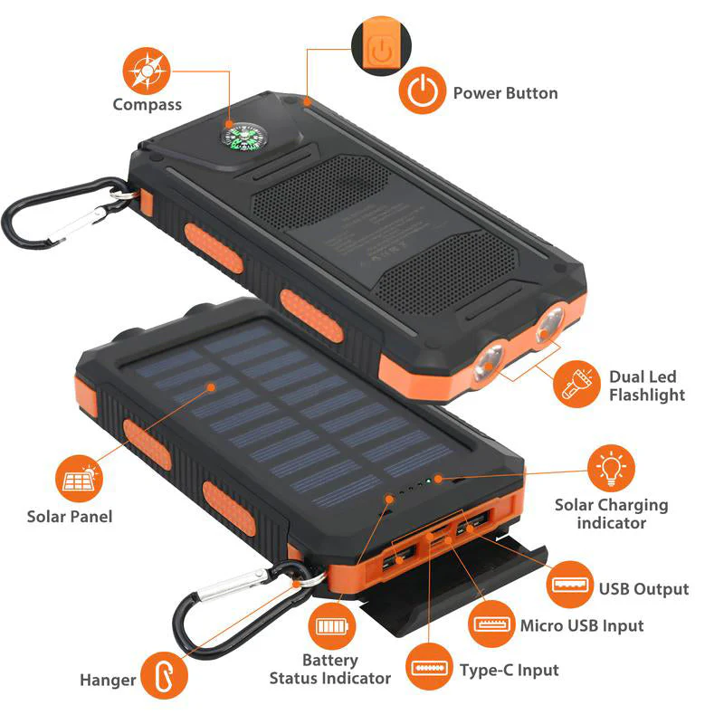 SakerplusĀ® Portable Solar Power Bank With Flashlight - Image 3