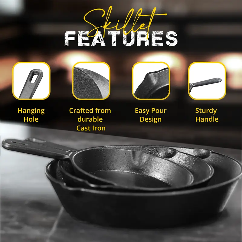 Sakerplus® Pre Seasoned Cast Iron Skillet Set - Image 7