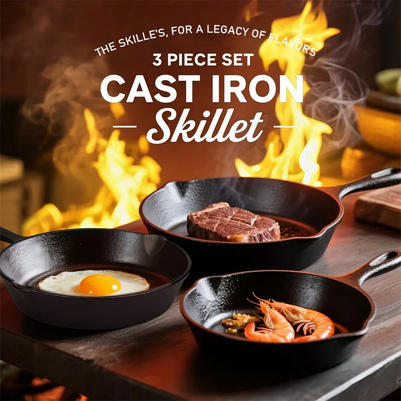 Sakerplus® Pre-Seasoned Cast Iron Skillet Set - Image 6