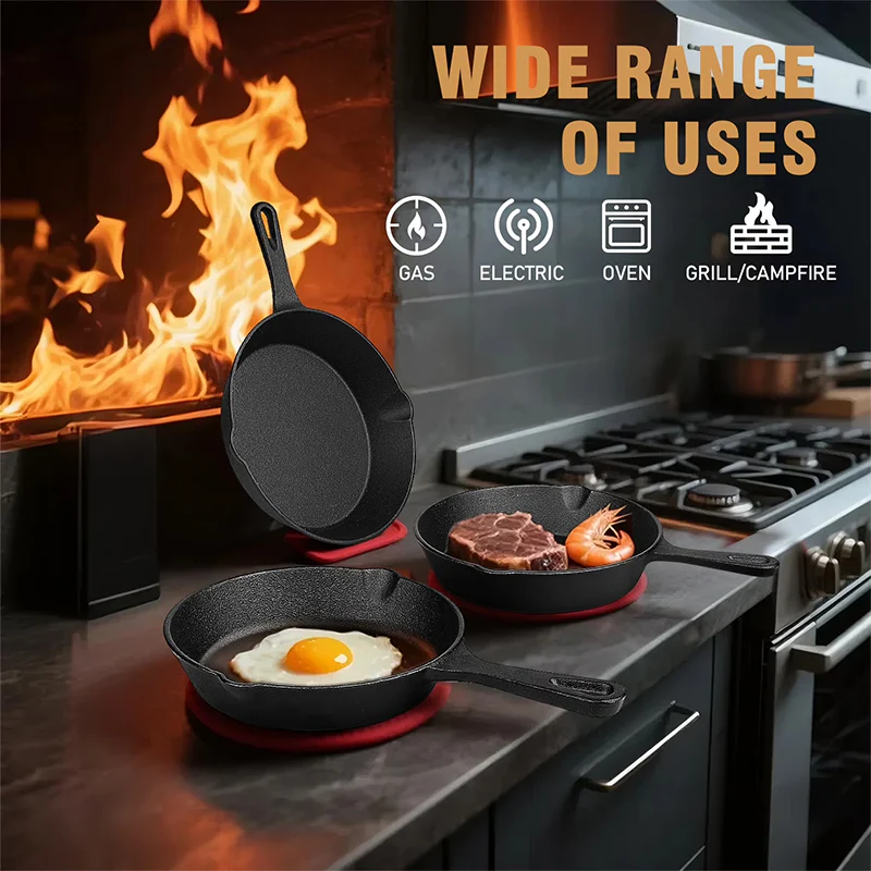 Sakerplus® Pre-Seasoned Cast Iron Skillet Set - Image 7