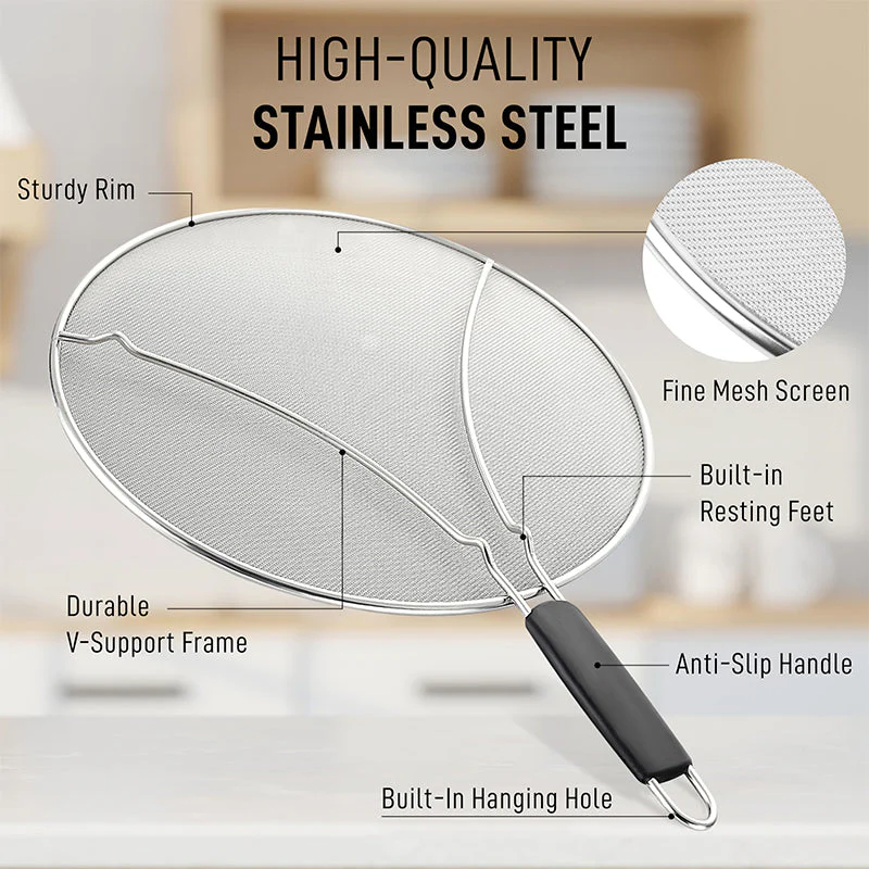 Sakerplus® Stainless Steel Splatter Screen Frying Pan - Image 2