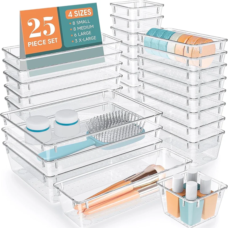 SakerplusĀ® Transparent Drawer Organizer Storage Set