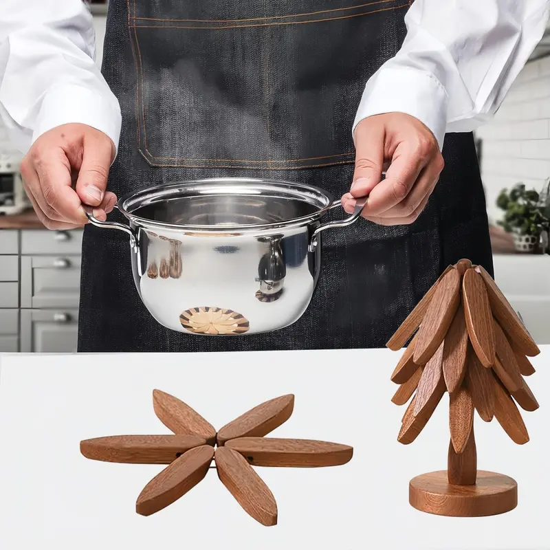SakerplusĀ® Wooden Tree Trivets For Hot Dishes 4pcs - Image 2