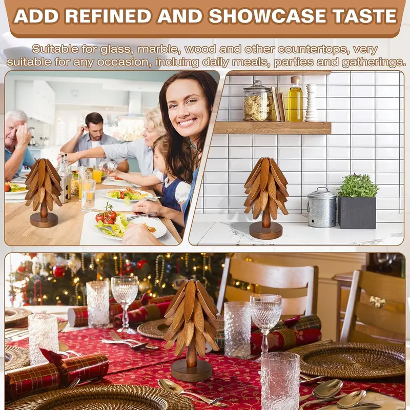SakerplusĀ® Wooden Tree Trivets For Hot Dishes 4pcs - Image 4