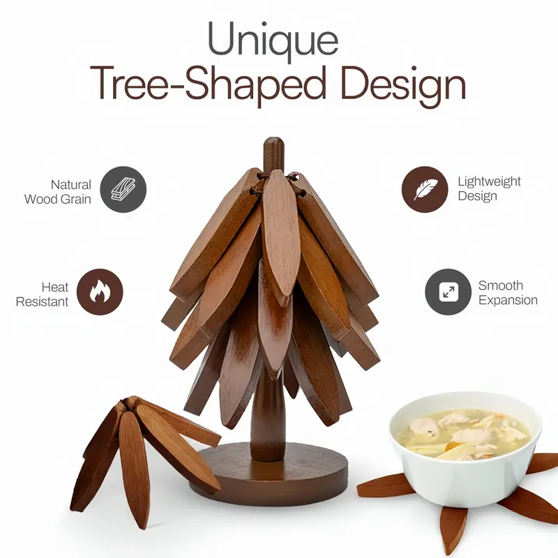 SakerplusĀ® Wooden Tree Trivets For Hot Dishes 4pcs - Image 7
