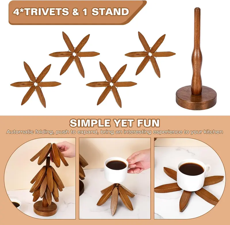 SakerplusĀ® Wooden Tree Trivets For Hot Dishes 4pcs - Image 8