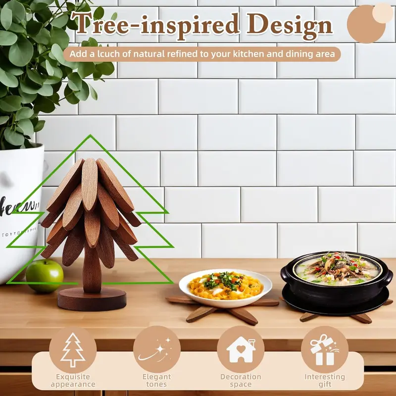 SakerplusĀ® Wooden Tree Trivets For Hot Dishes 4pcs - Image 9