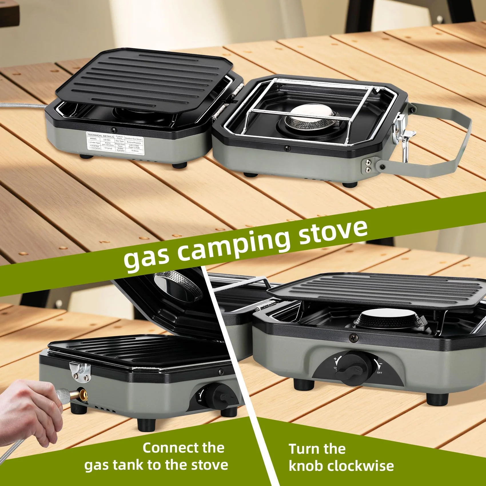 Sakerplus 2 Burner Propane Camping Stove with Grill - Image 5