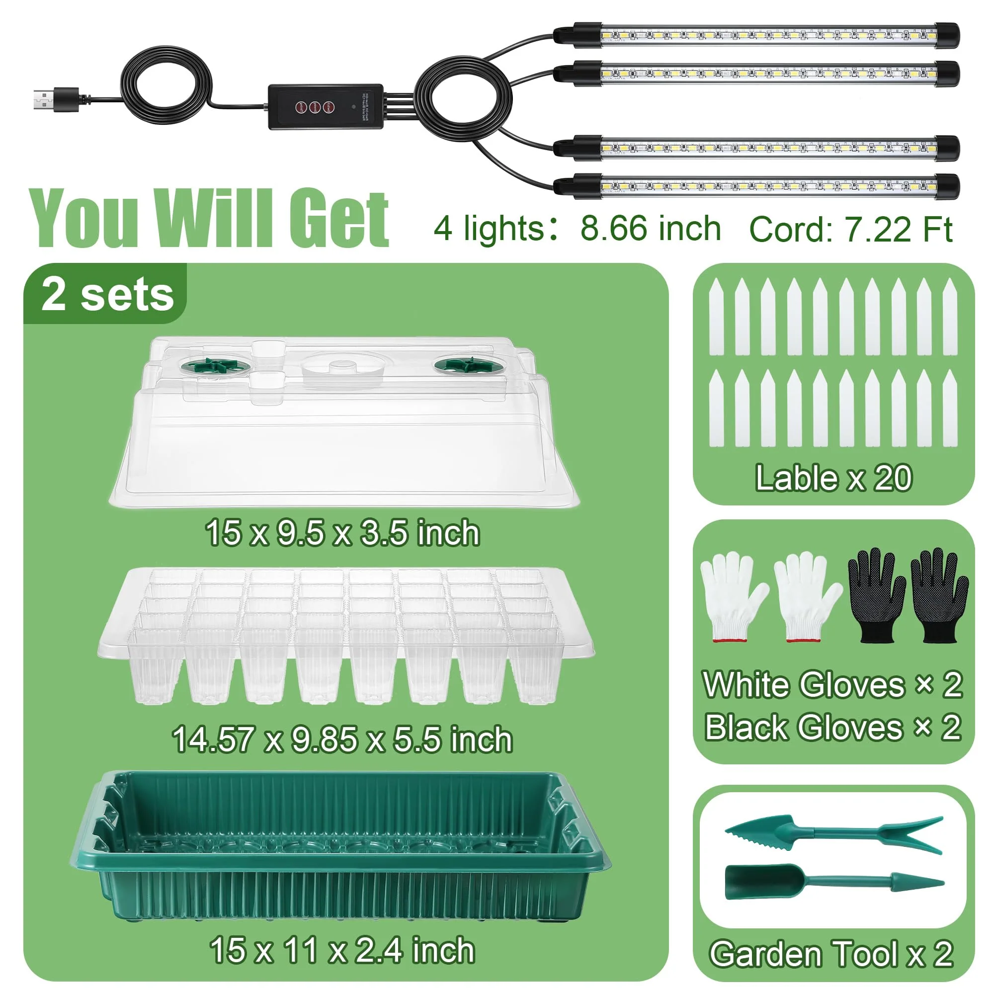 Sakerplus 2 Pack Seed Starter Tray with Grow Light - Image 2