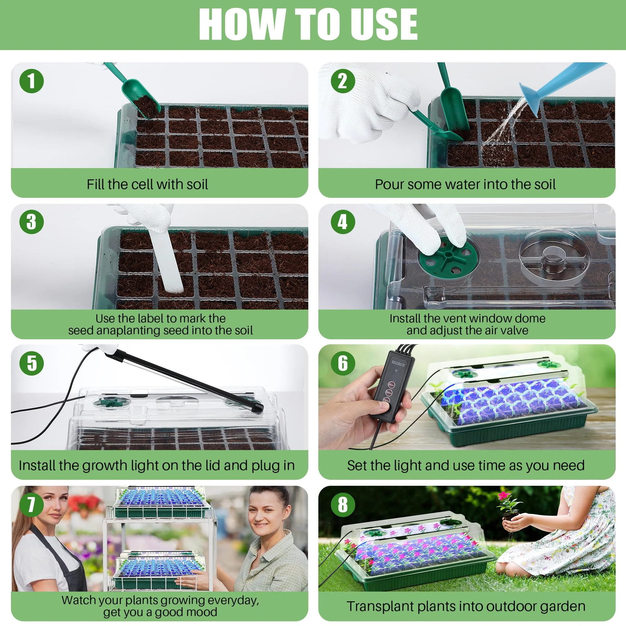 Sakerplus 2 Pack Seed Starter Tray with Grow Light - Image 8