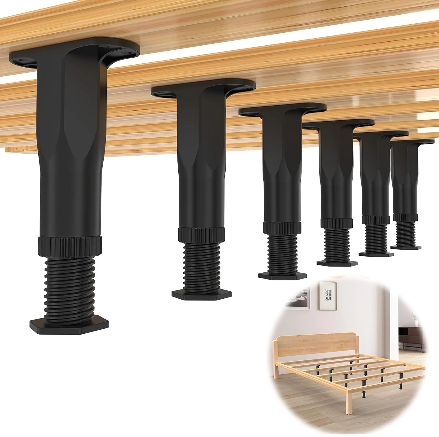 Sakerplus 6 Pcs Adjustable Height Bed Support Legs
