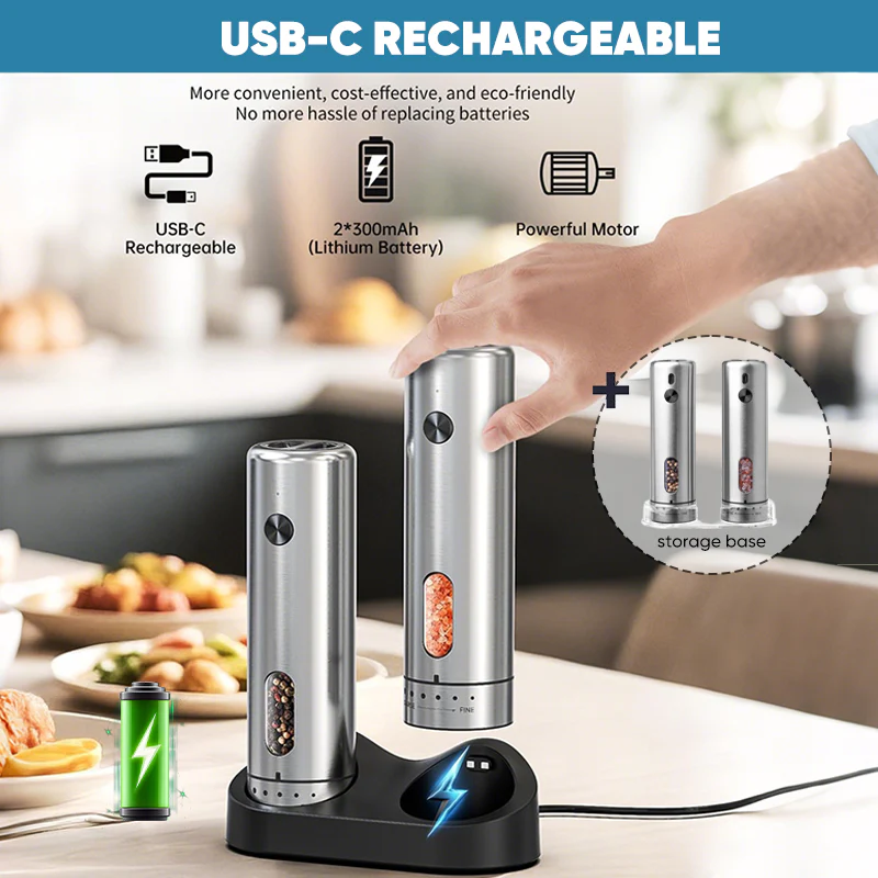 Sakerplus Electric Salt and Pepper Grinder Set with Charging Base - Image 7