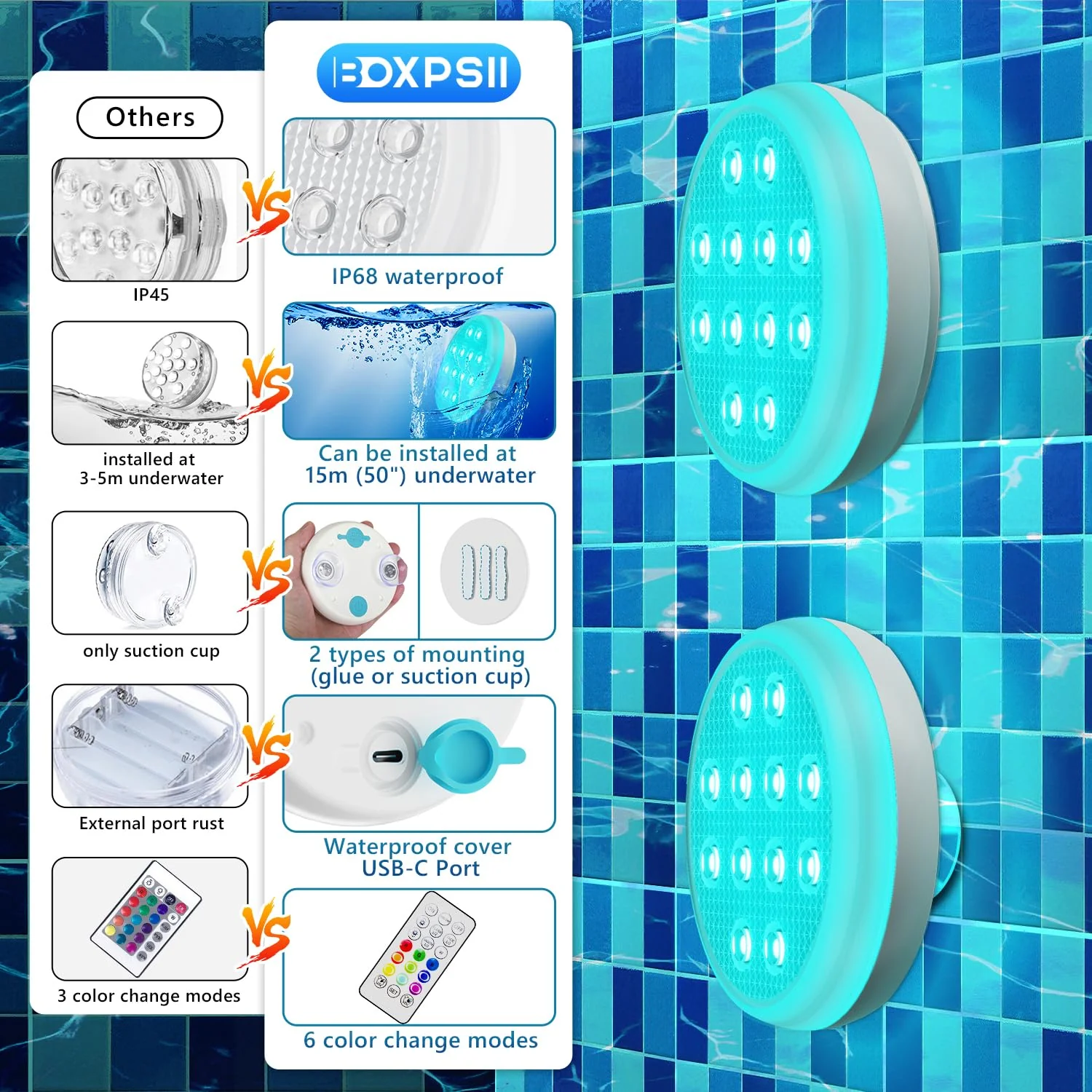 Sakerplus 2/4 PCS-Ultra-High Brightness Rechargeable Submersible LED Lights with Remote - Image 12