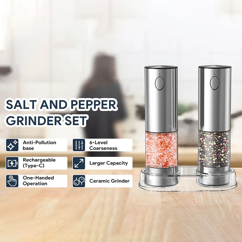 Sakerplus Rechargeable Electric Salt and Pepper Grinder Set - Image 3
