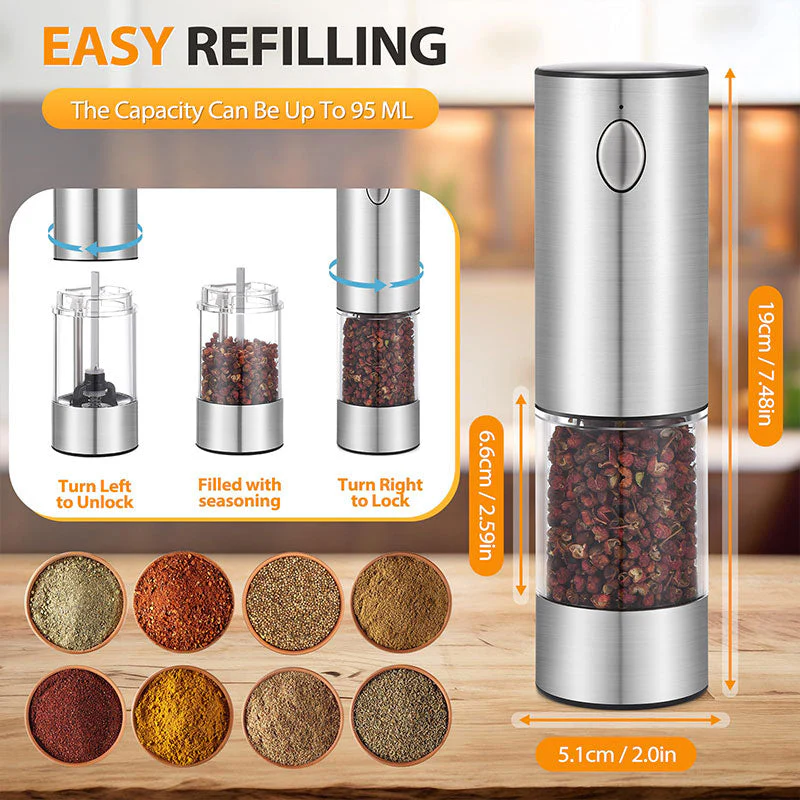 Sakerplus Rechargeable Electric Salt and Pepper Grinder Set - Image 7