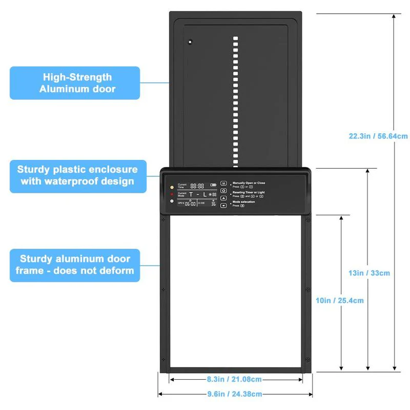 Sakerplus Waterproof Aluminum Alloy Solar Chicken House Door - Image 3